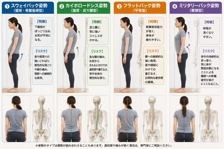 牛久市の蛯原接骨院が行うAI姿勢解析で判明する4つの姿勢タイプ一覧